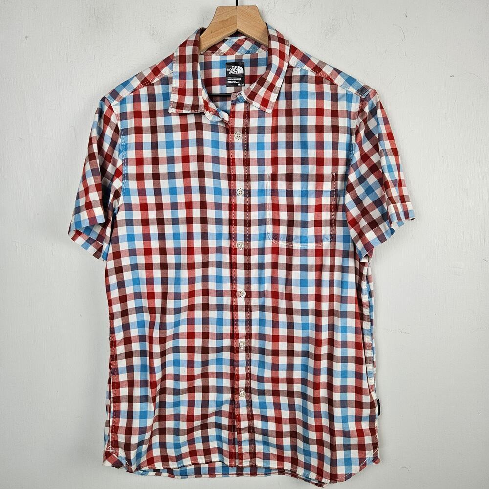 The North Face‎ Button Front Check Shirt Men's M Blue Rust Red